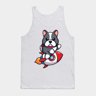 Cute dog riding rocket cartoon Tank Top